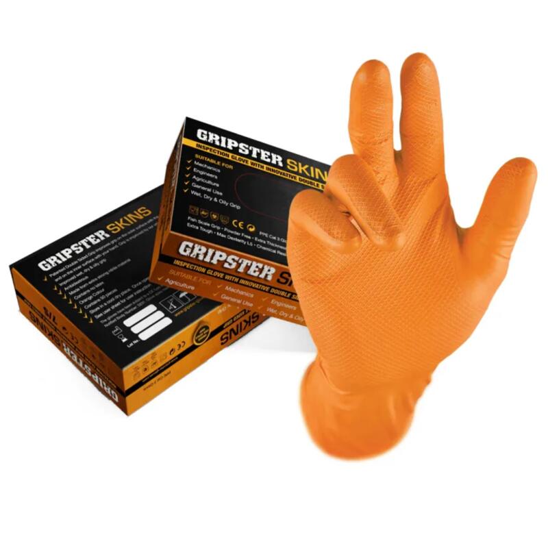 Gripster 5300 Fish Work Gloves - Box Of 50 Heavy Duty Grip - Orange Thumbnail